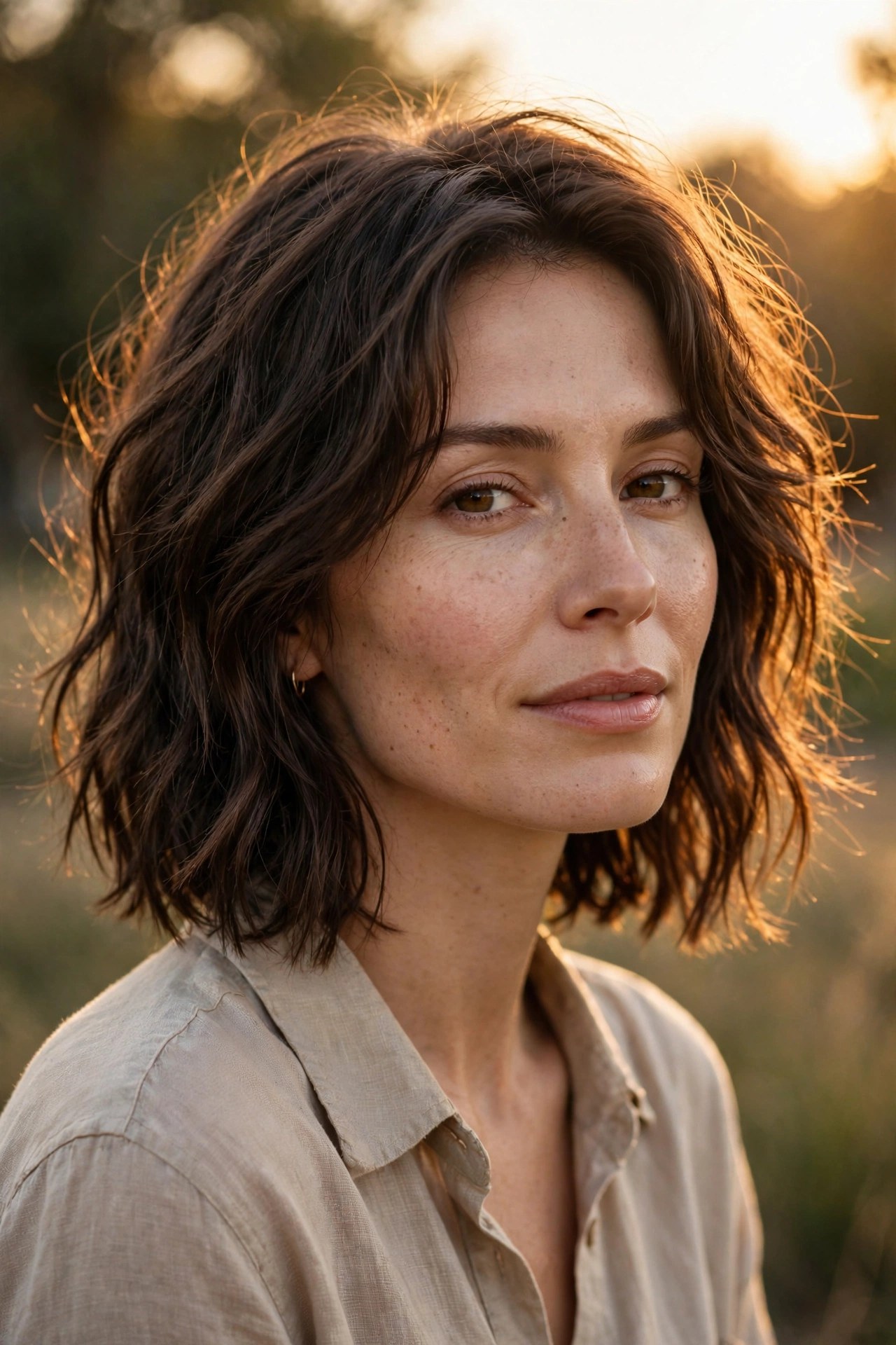 Modern soft shaggy mid-length haircut
