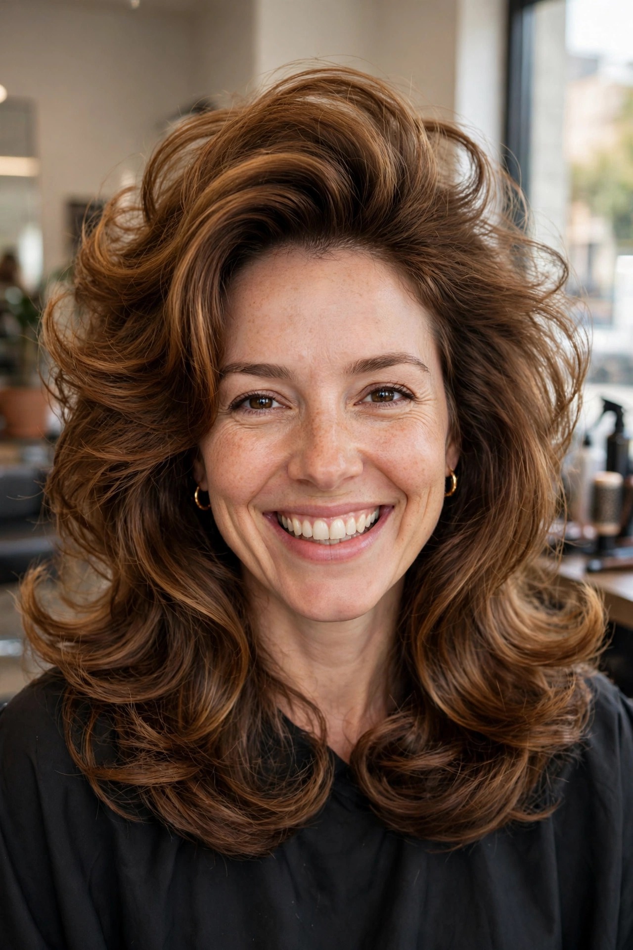 Voluminous bouncy blowout on collarbone-length hair