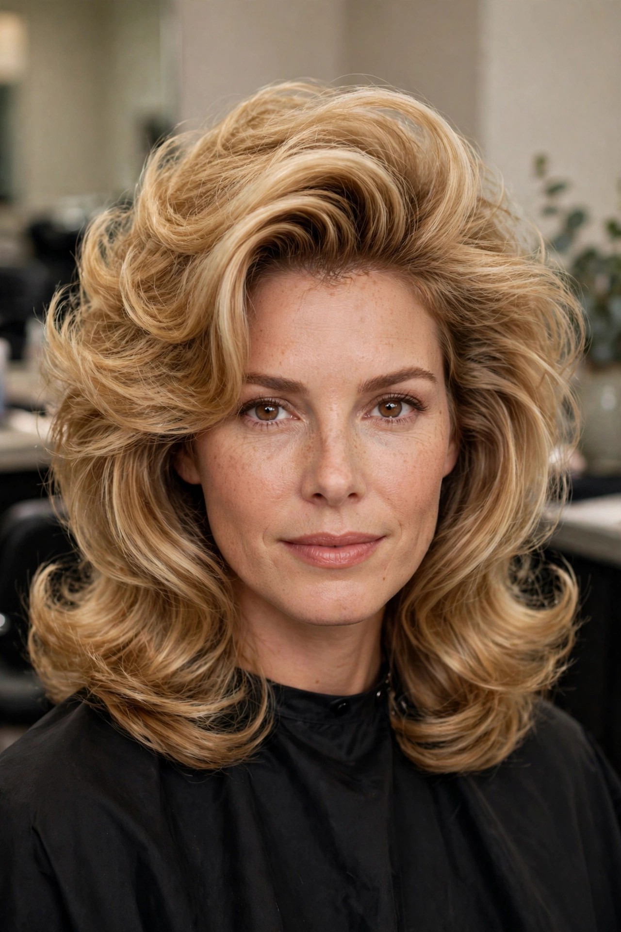 Mid-length 90s blowout layers with bouncy volume