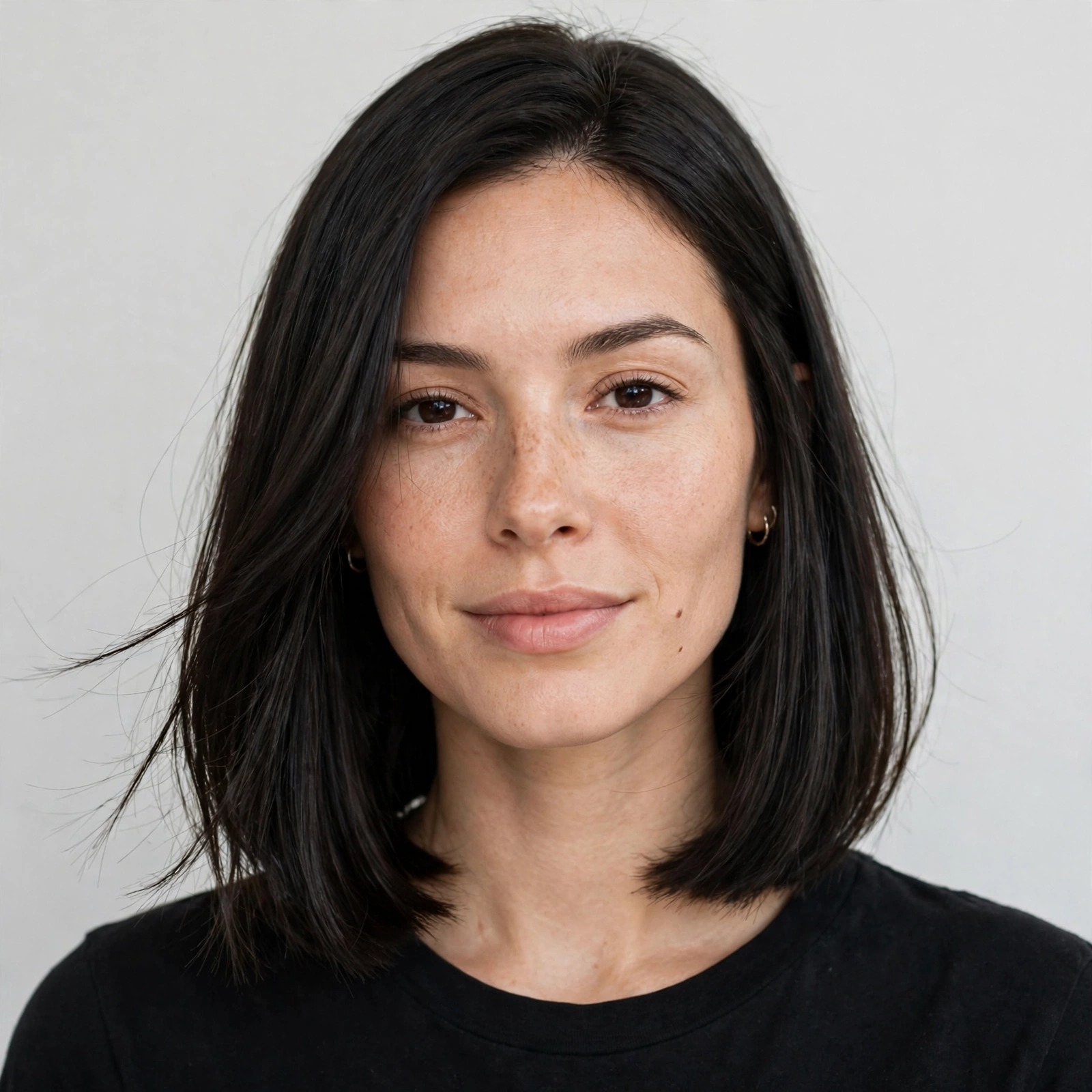 Woman with a blunt collarbone-length haircut