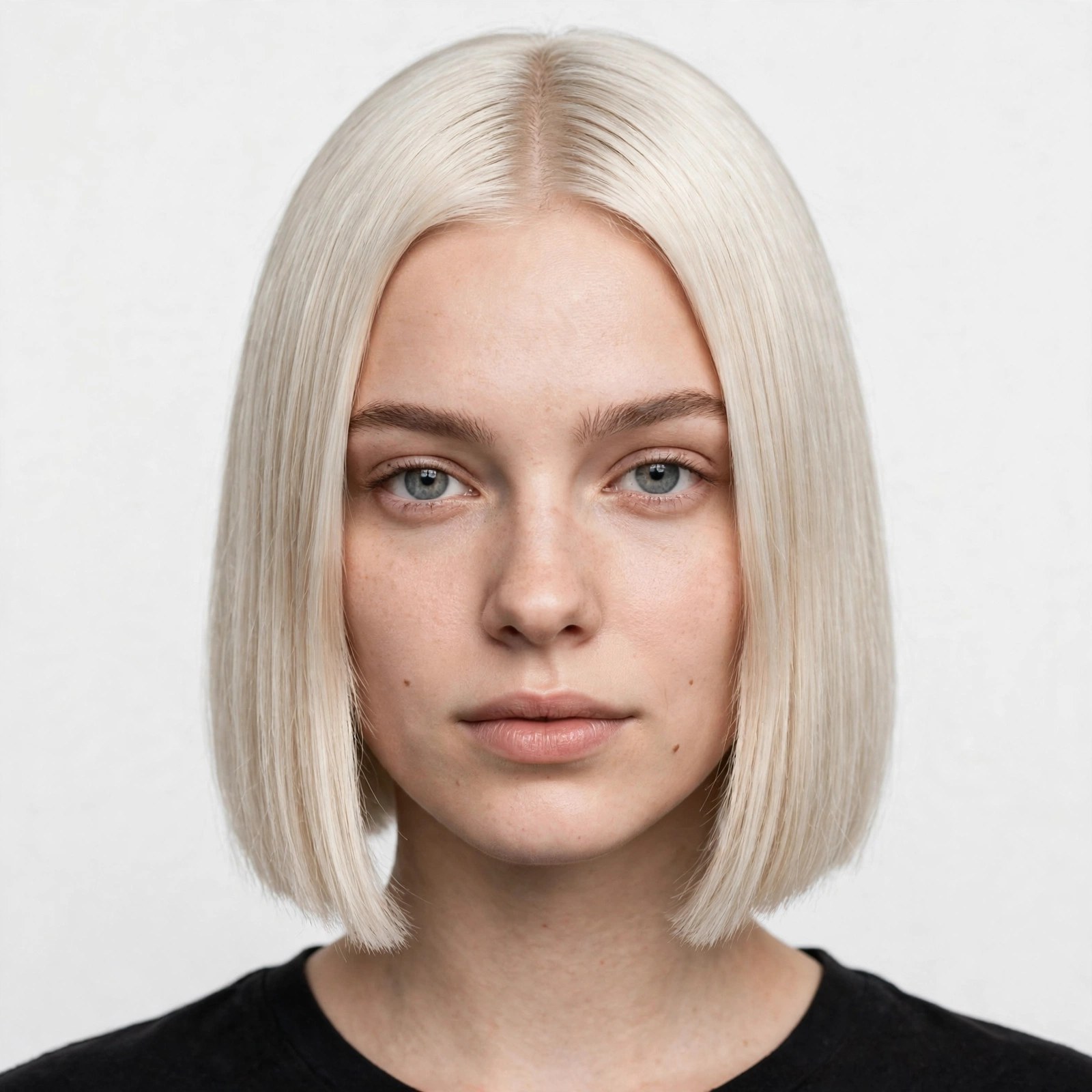 Blunt platinum bob haircut