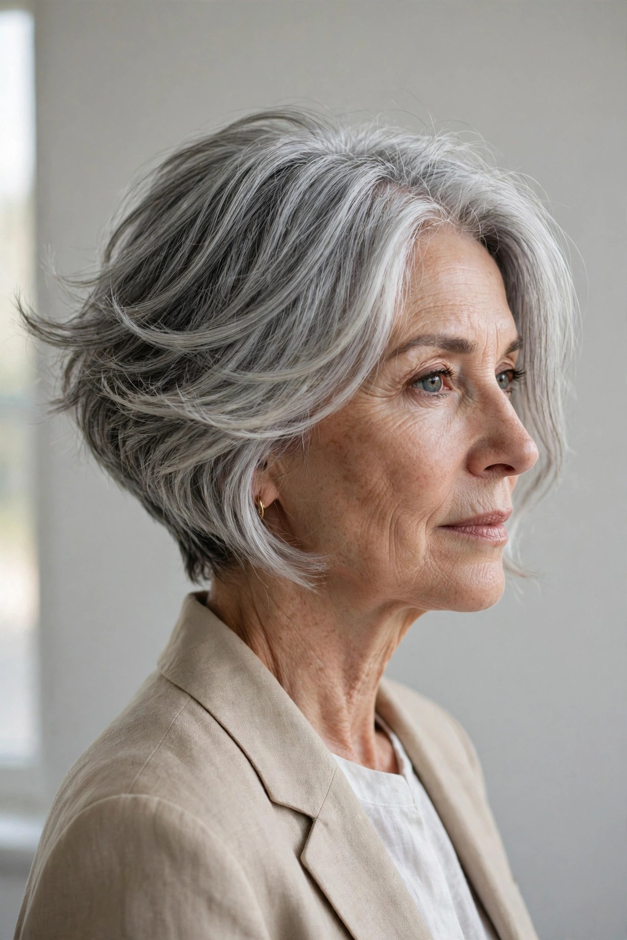 Silver inverted bob haircut