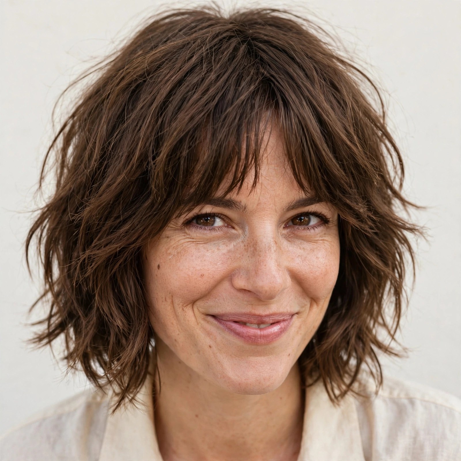 Shaggy bob with curtain bangs