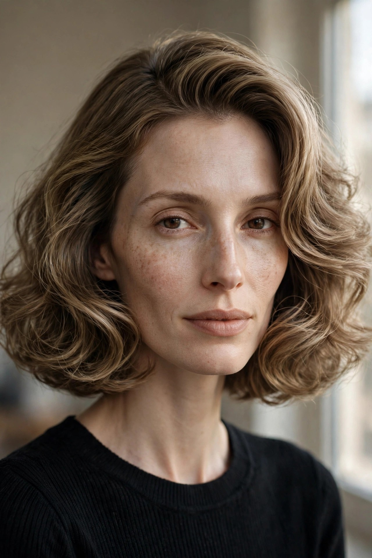 Voluminous bob with deep side part on a long face