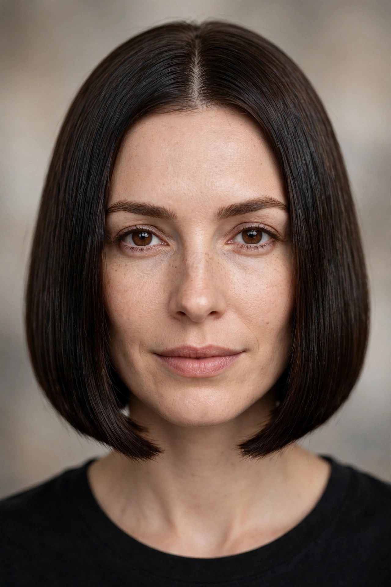 Classic blunt chin-length bob on an oval face