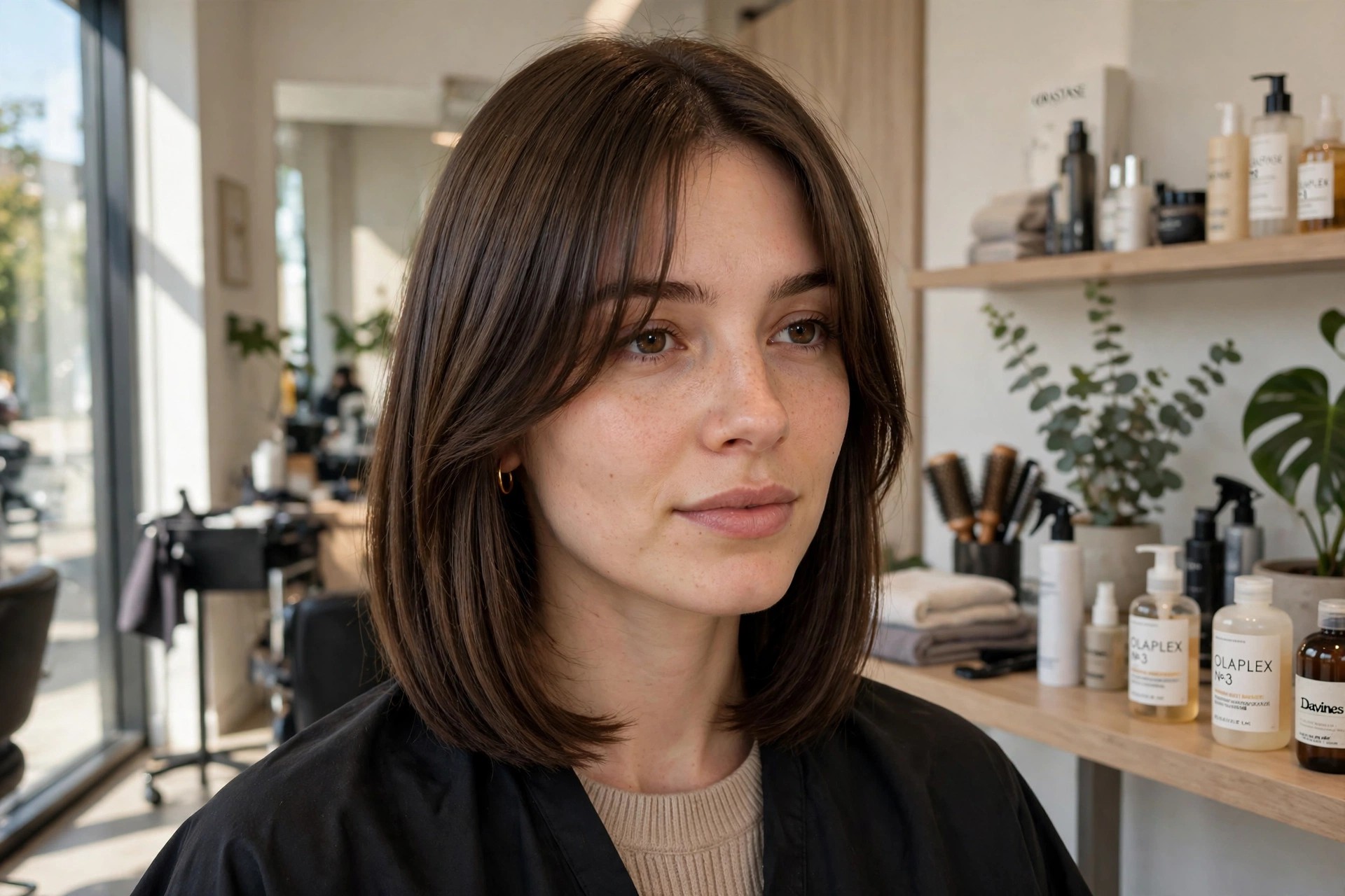 Collarbone-length lob with curtain bangs
