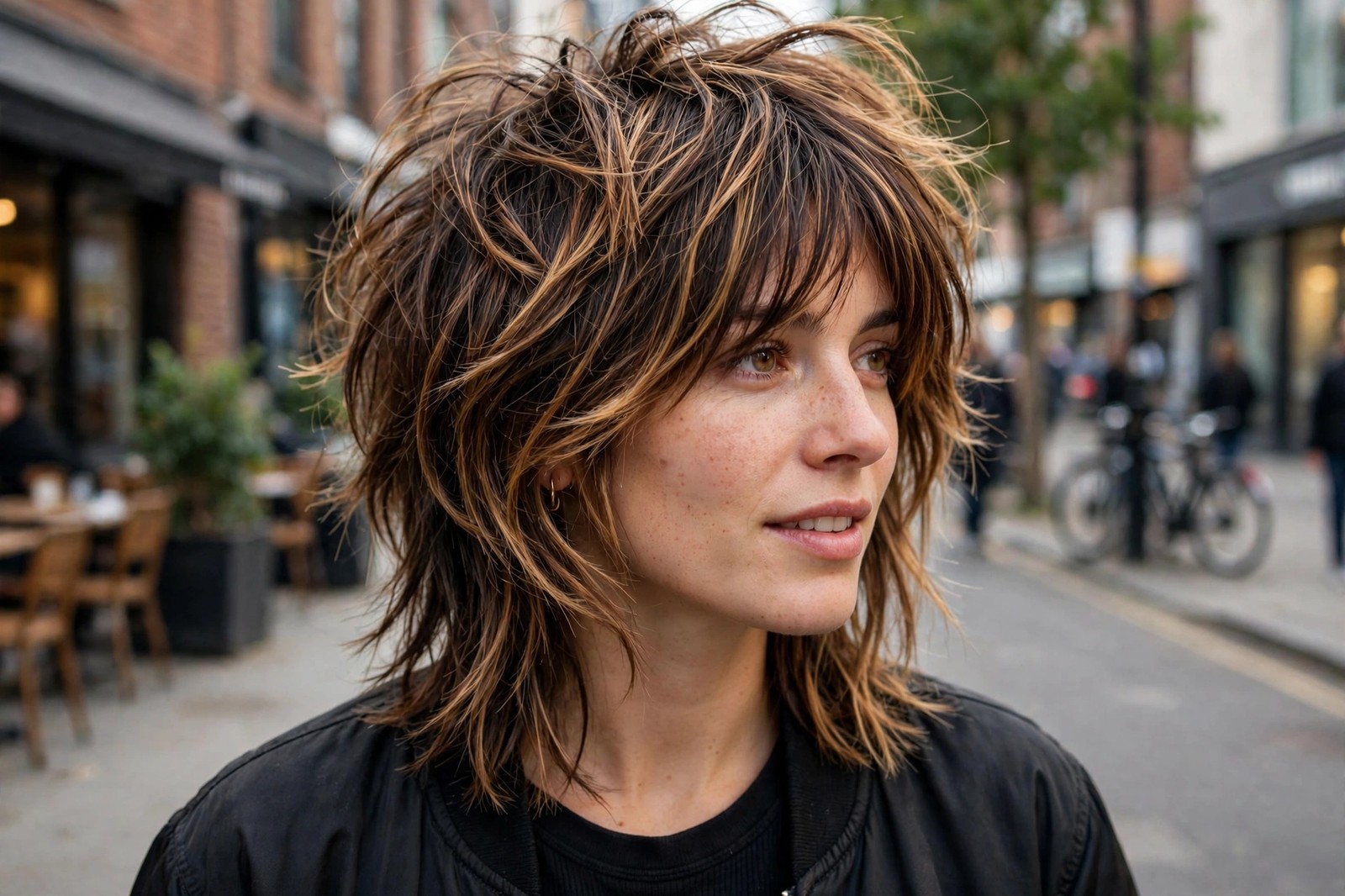 Woman with a wolf bob, longer layered back