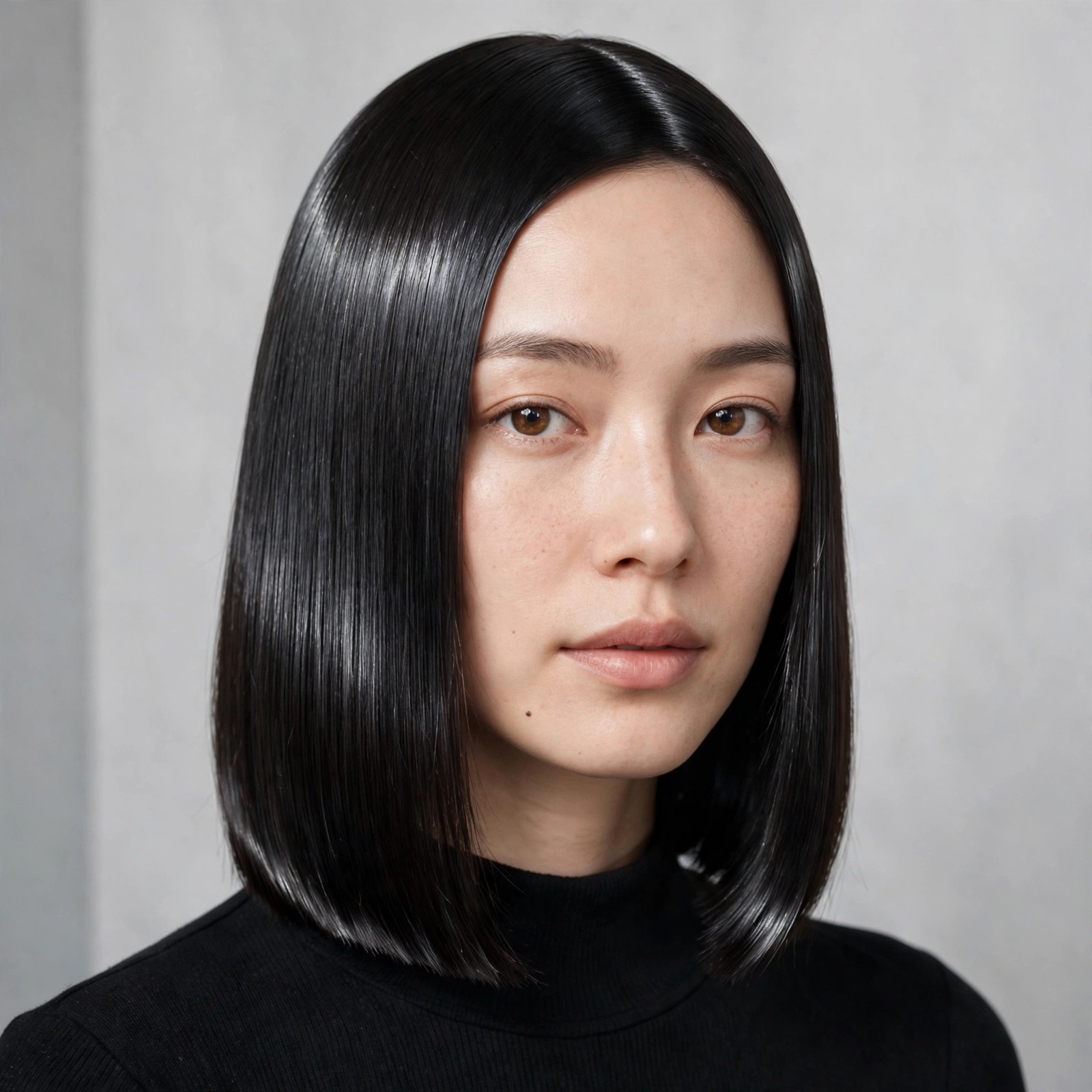 Blunt shoulder-length glass hair cut