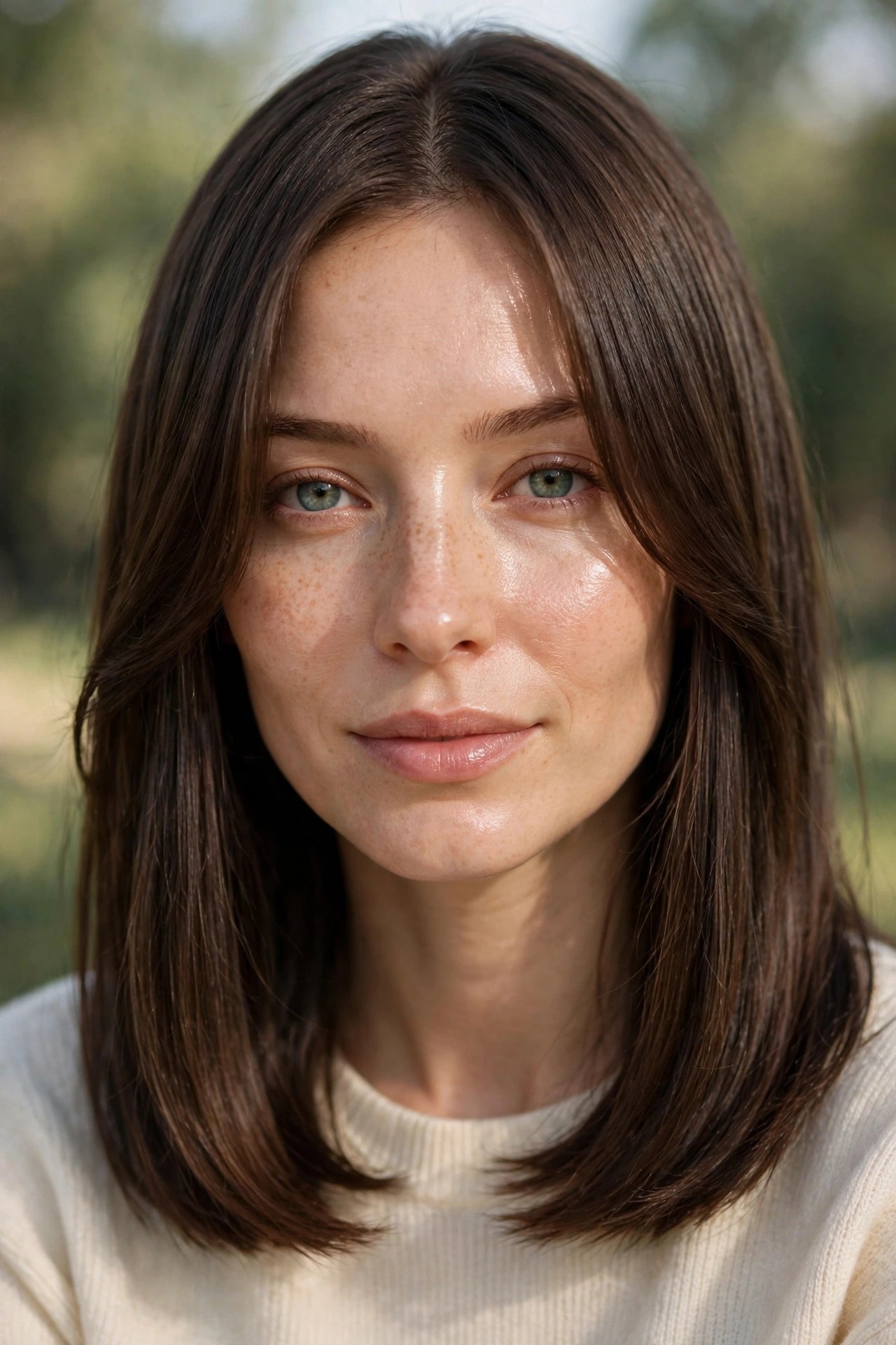 Midlength hair with curtain fringe