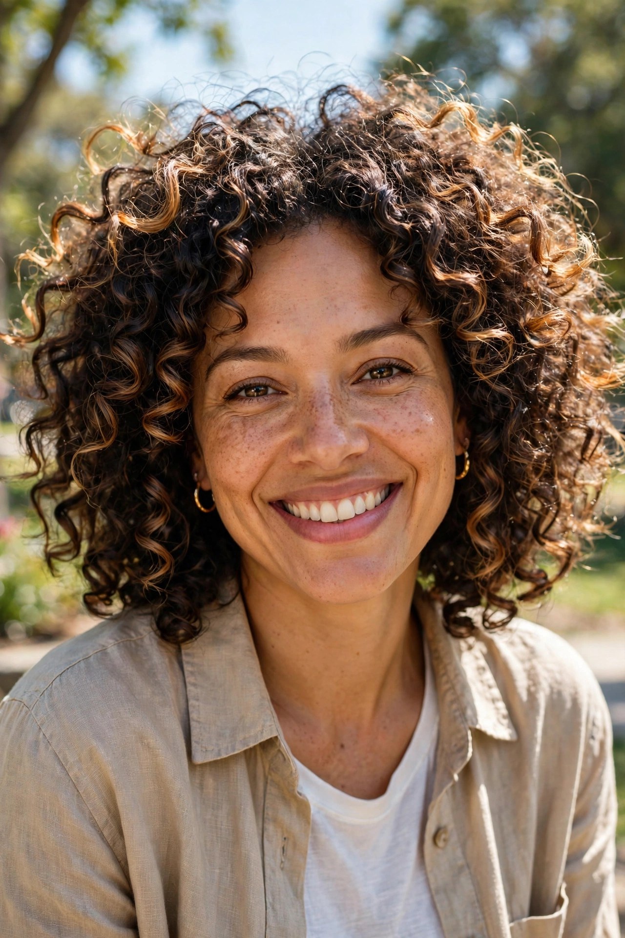 Woman with a voluminous curly lob