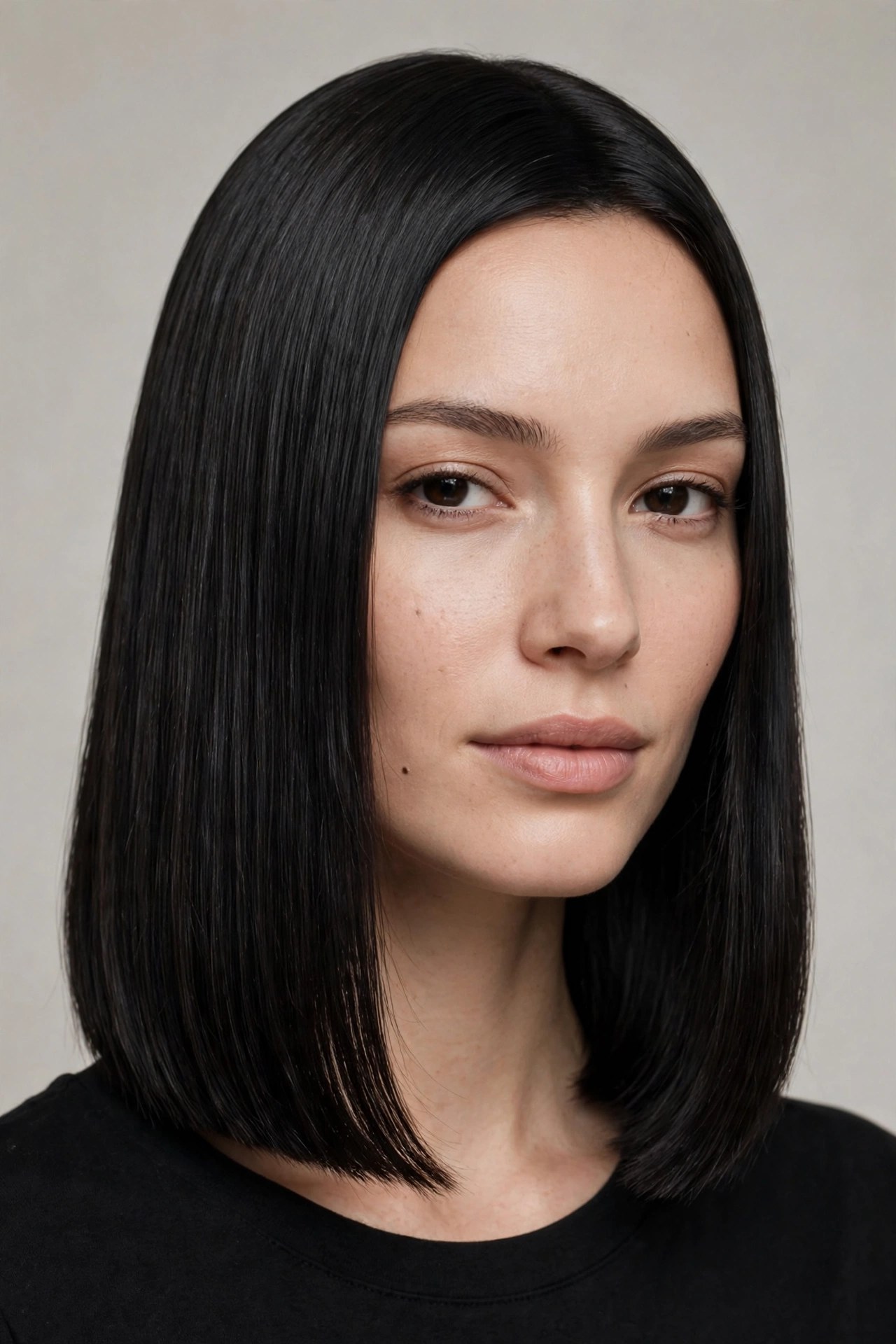 Woman with a sleek straight flat-ironed lob