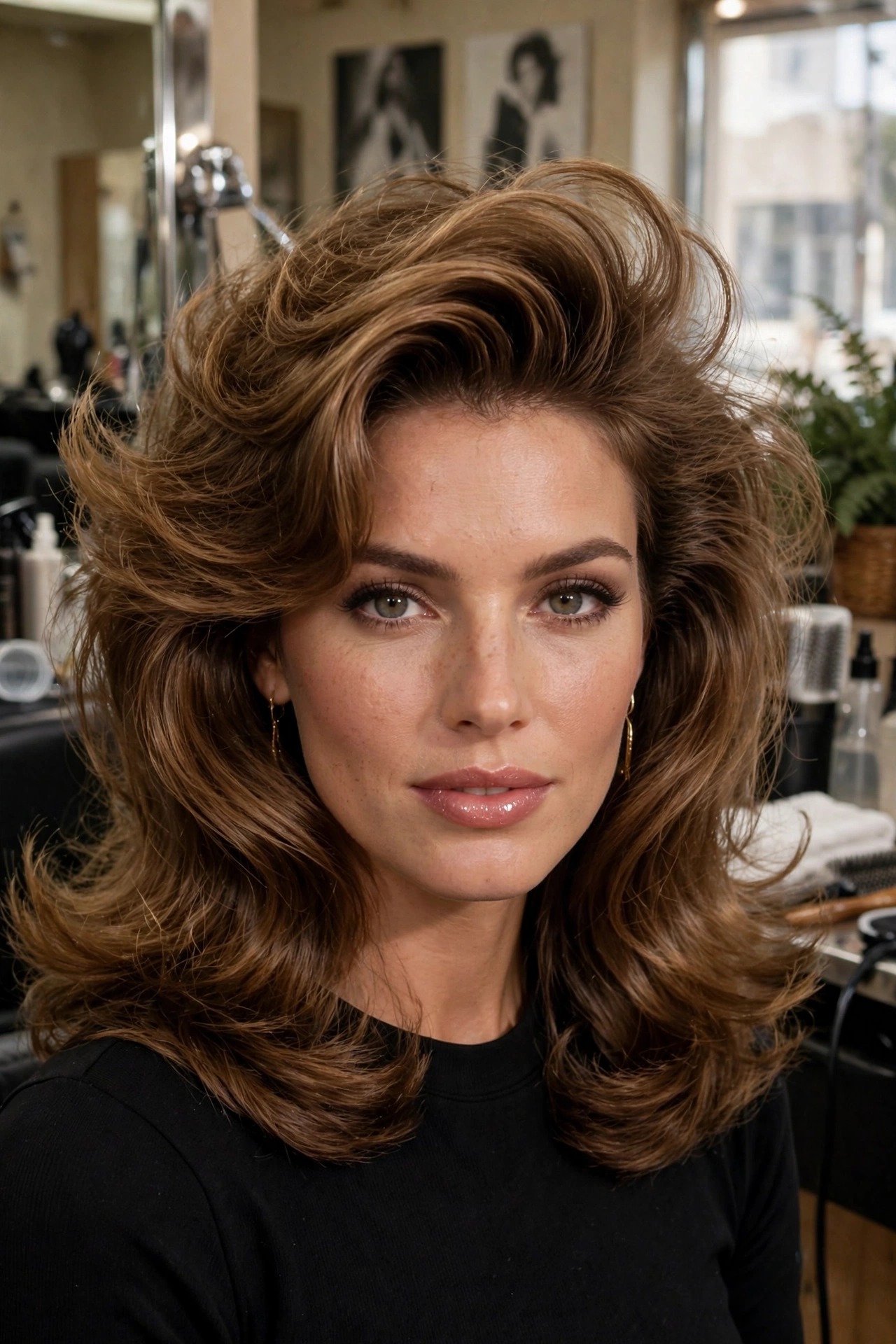 Feathered 90s-style blowout on midlength hair