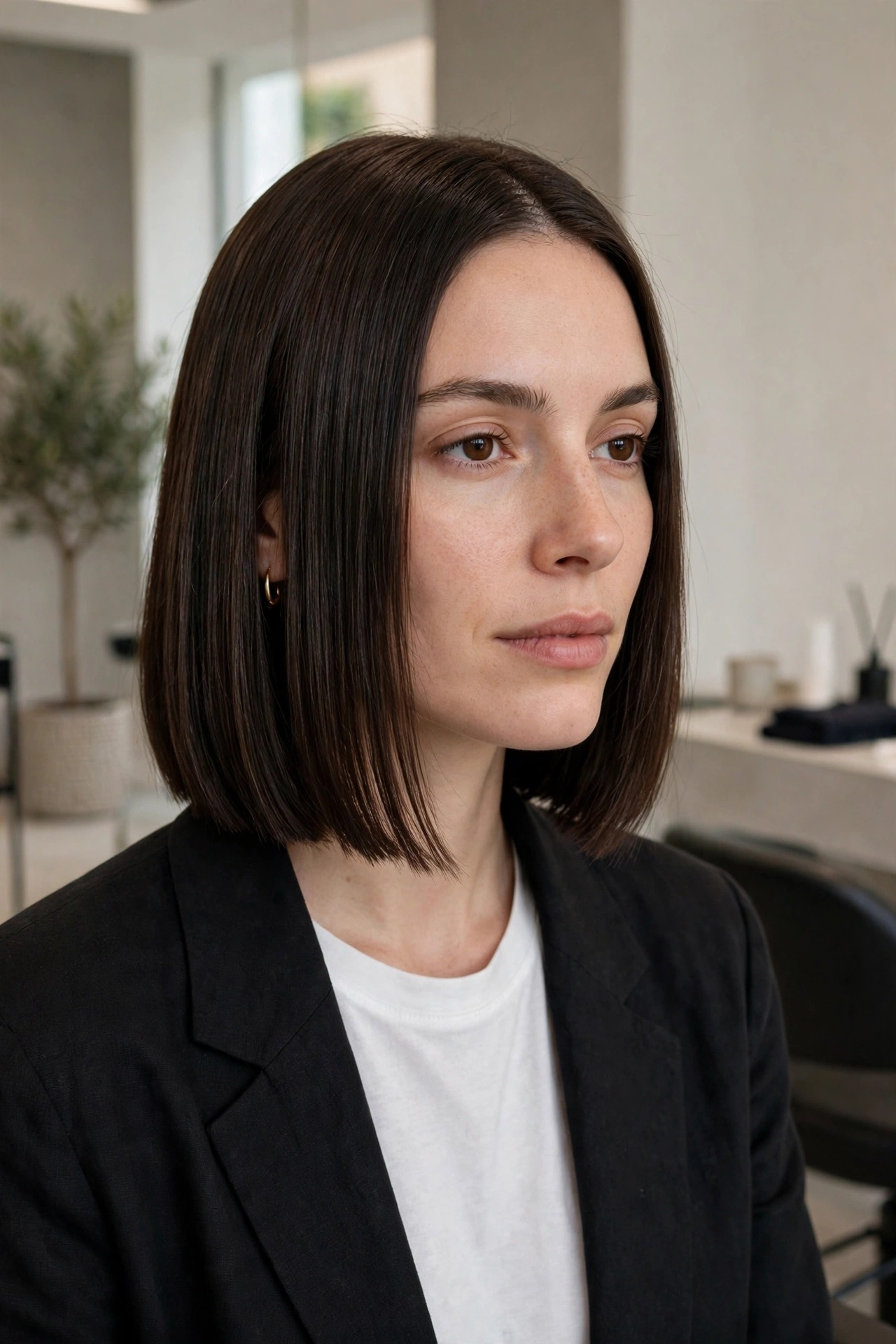 Blunt collarbone-length cut on fine hair