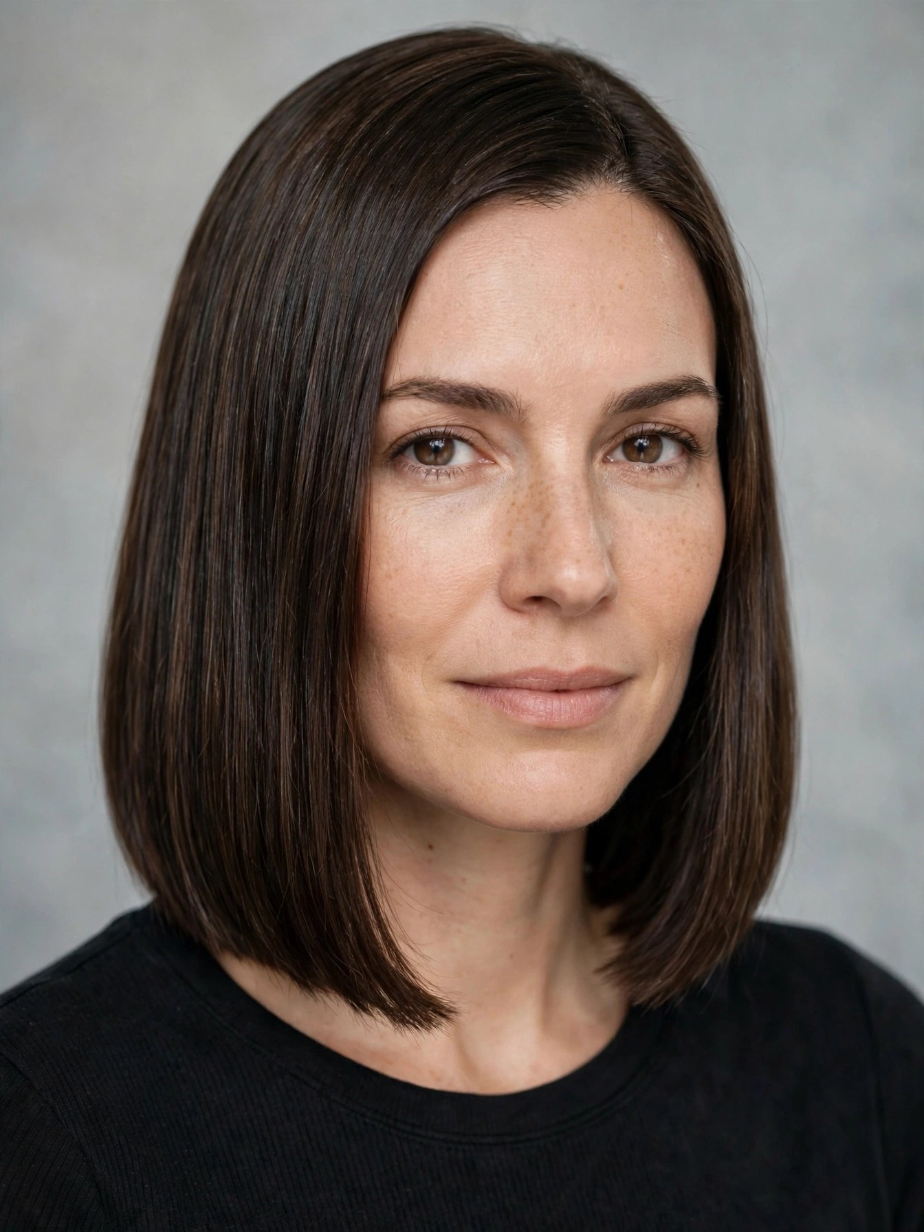 Blunt shoulder-length cut with clean ends