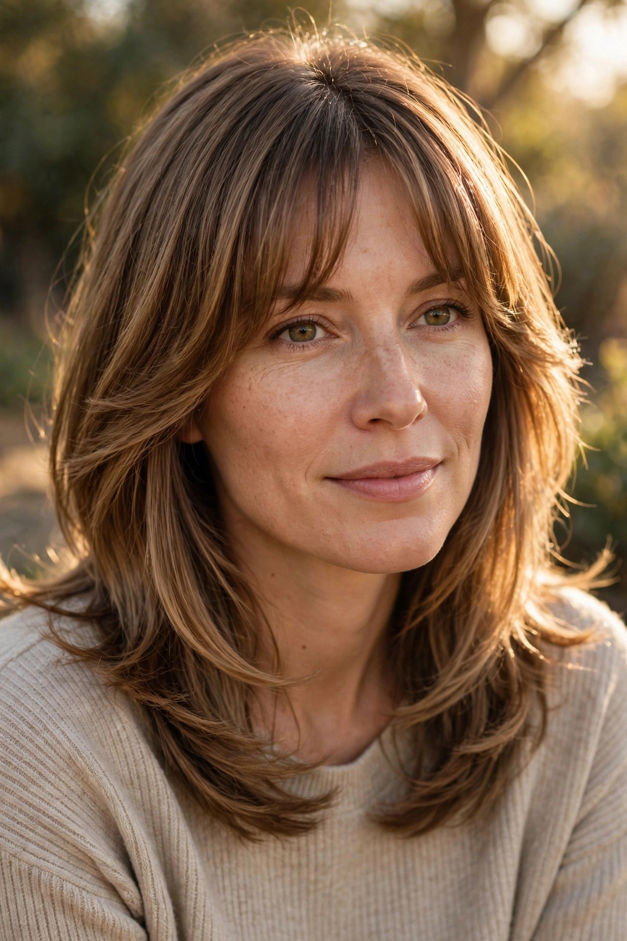 Medium hair with curtain bangs and long layers