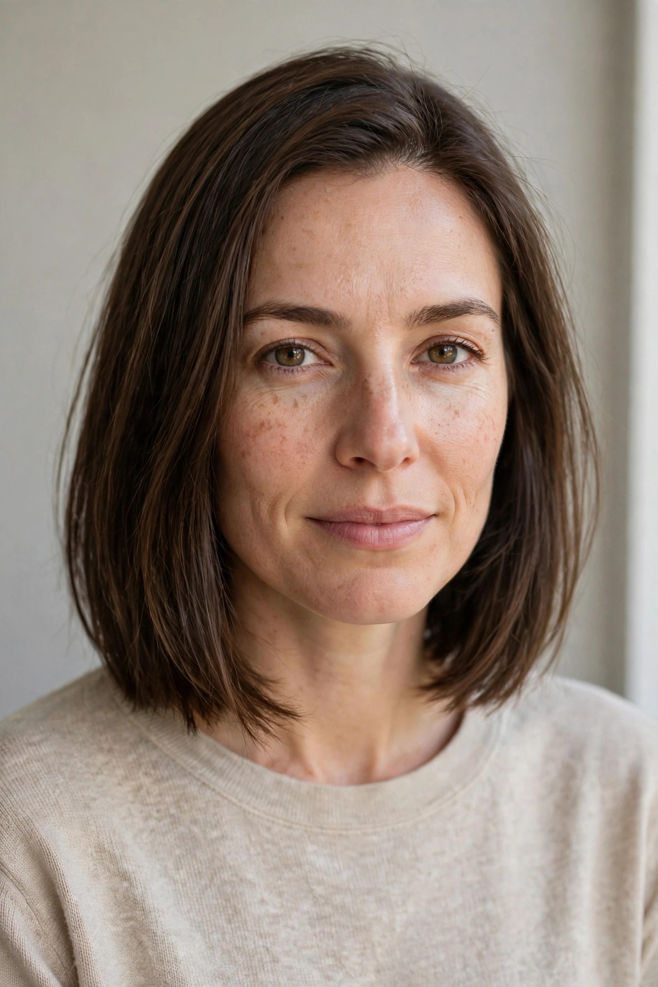 Shoulder-length lob with natural air-dried texture