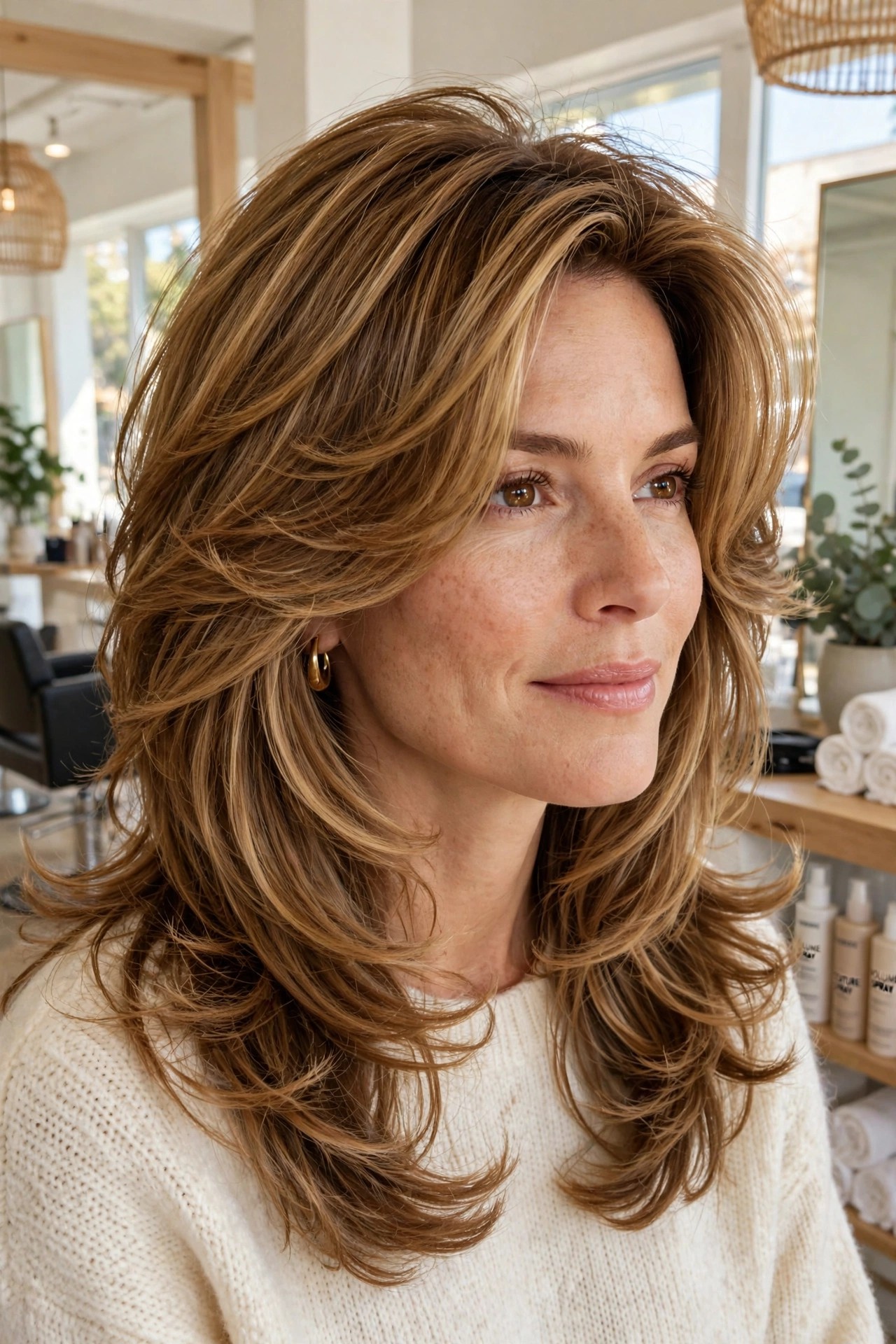 Long layered haircut with 90s face frame