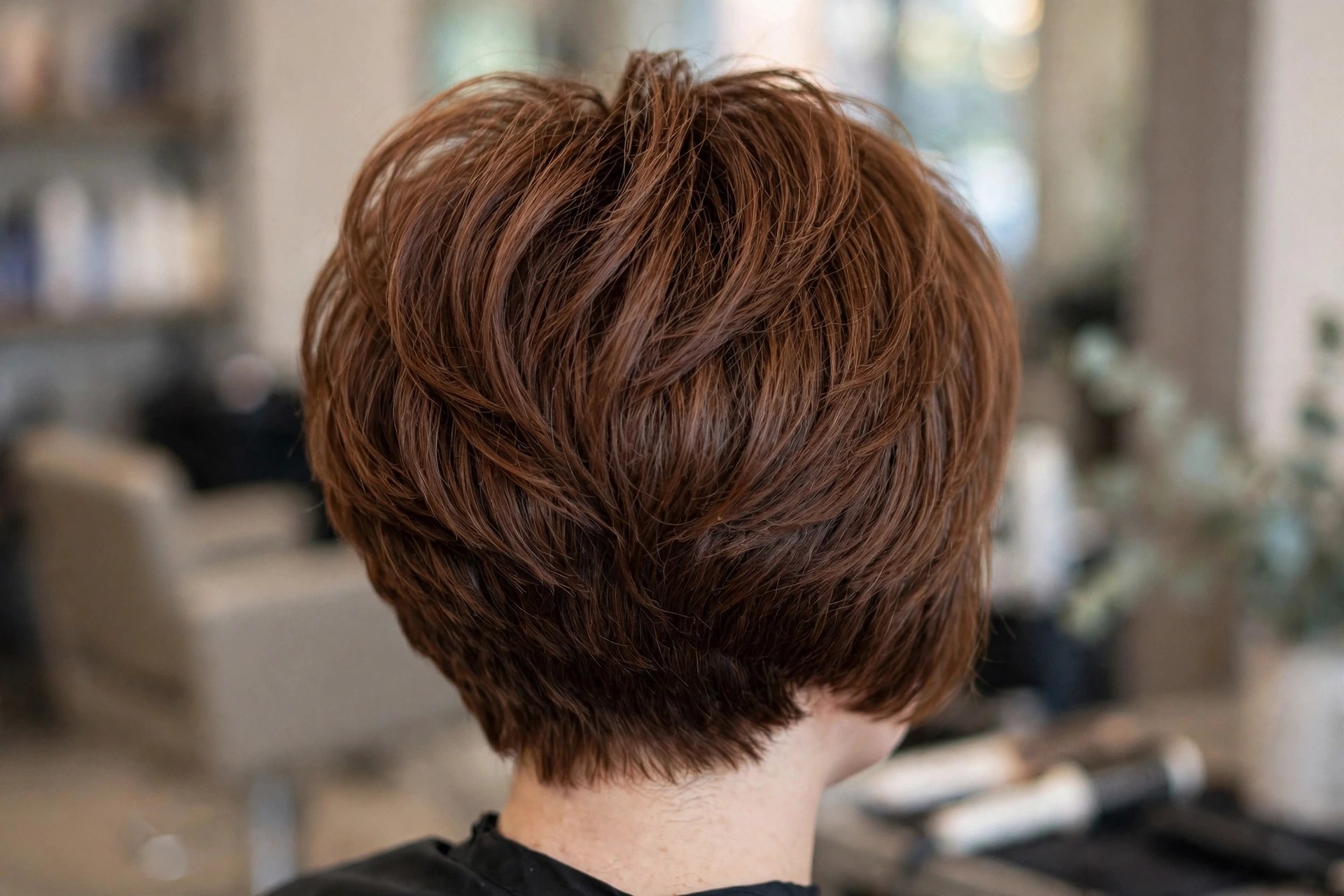 Back view of a stacked bob with graduated layers