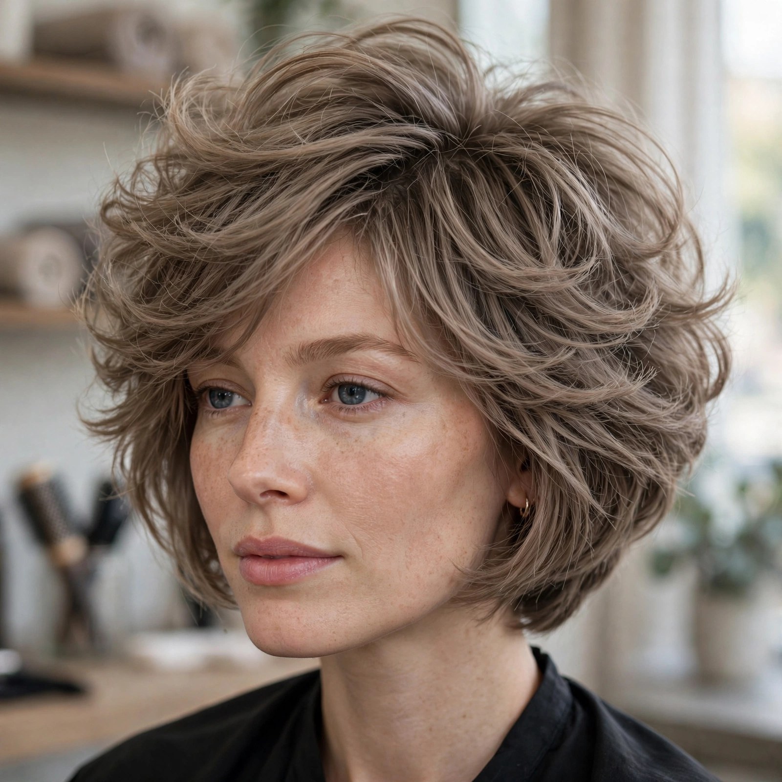 Fine hair styled in a voluminous stacked bob