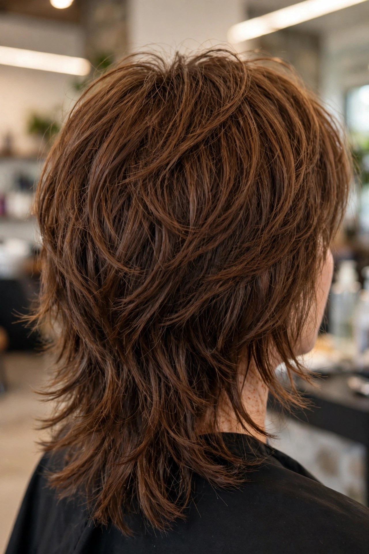 Back view of a shag showing layered texture