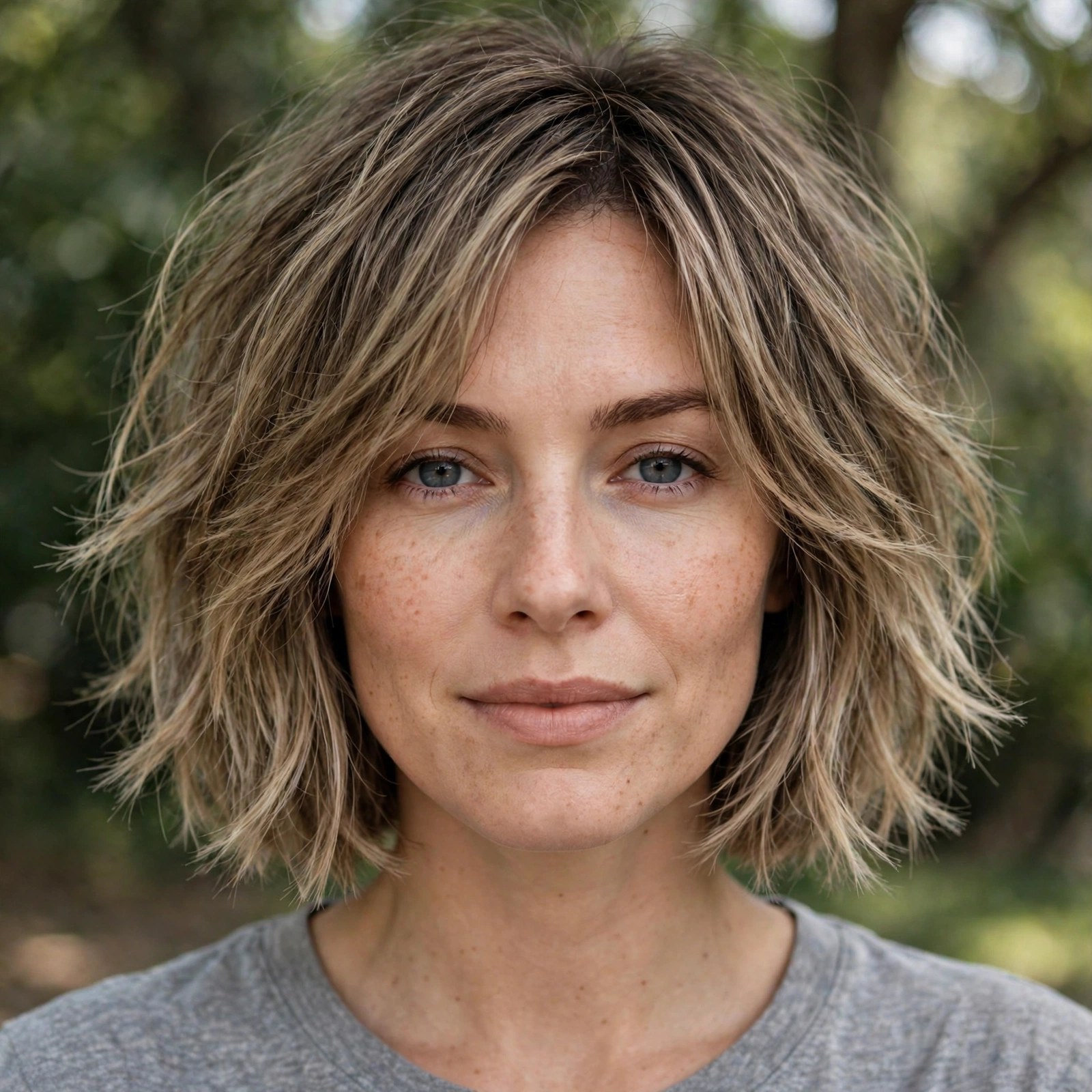 Chin-length shaggy bob on fine hair