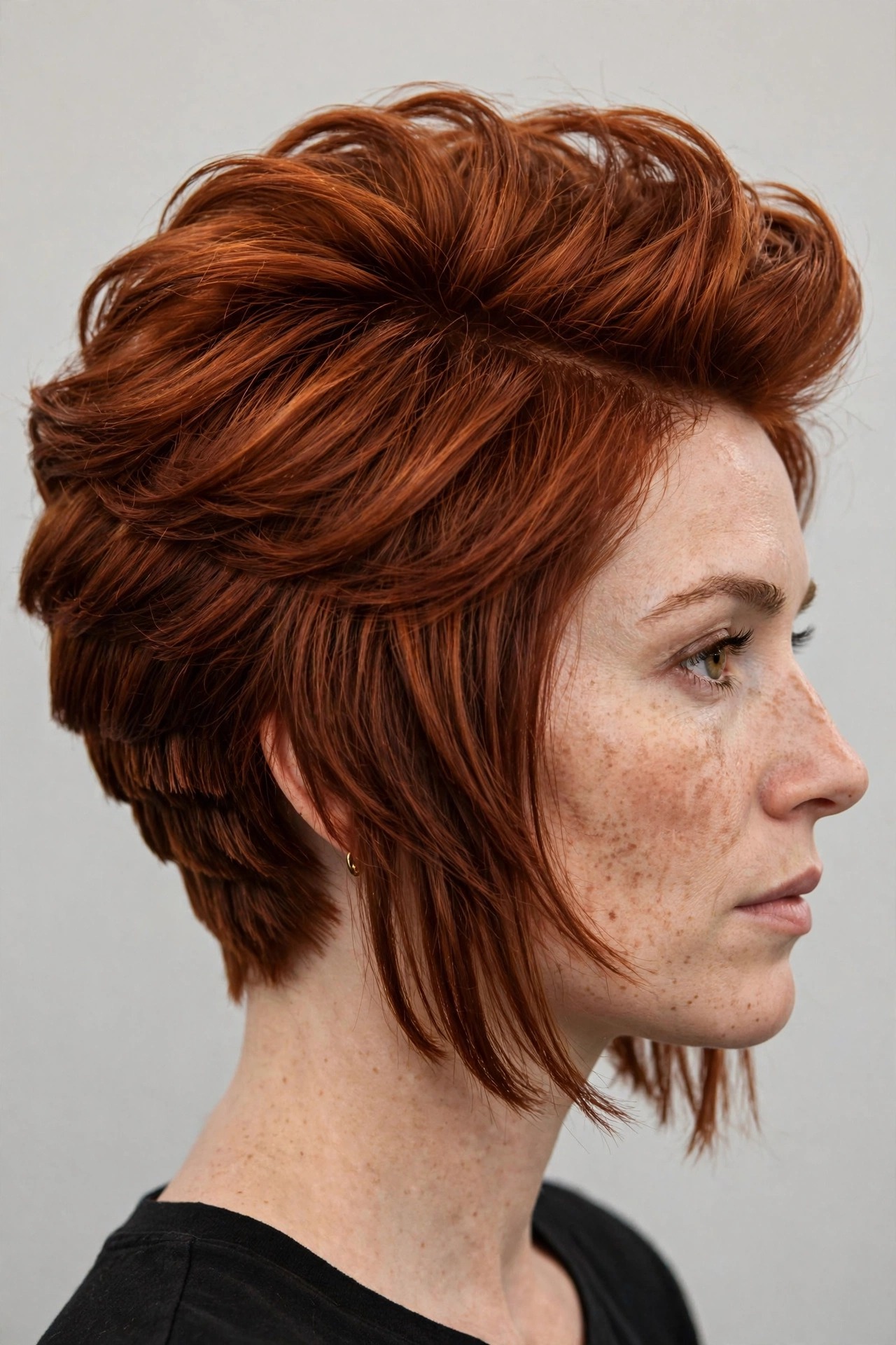 Woman with a stacked bob haircut