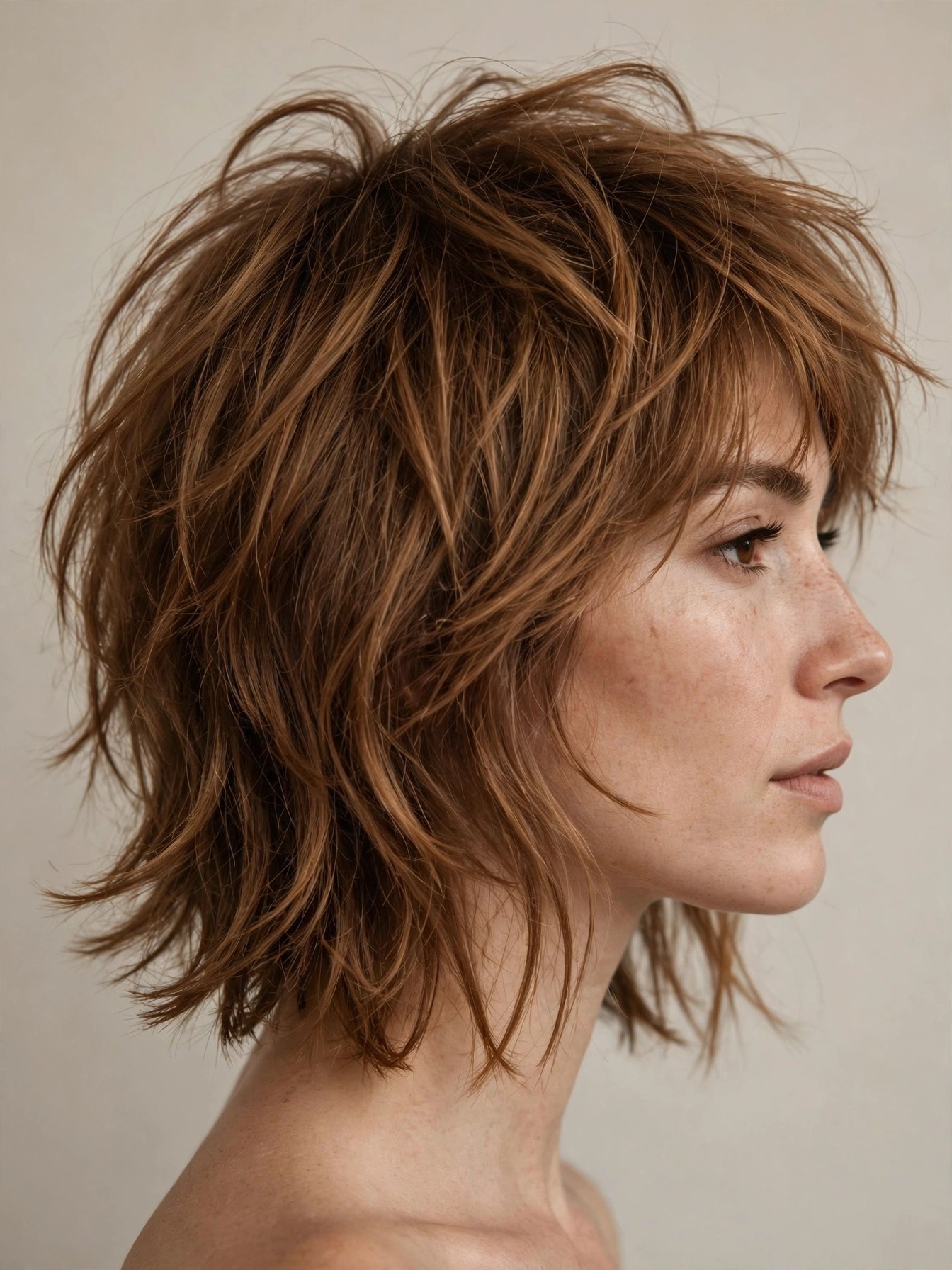 Collarbone-length choppy shag with flipped ends