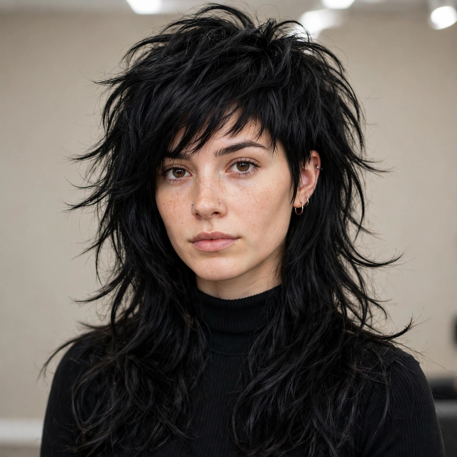 Woman with a modern wolf cut